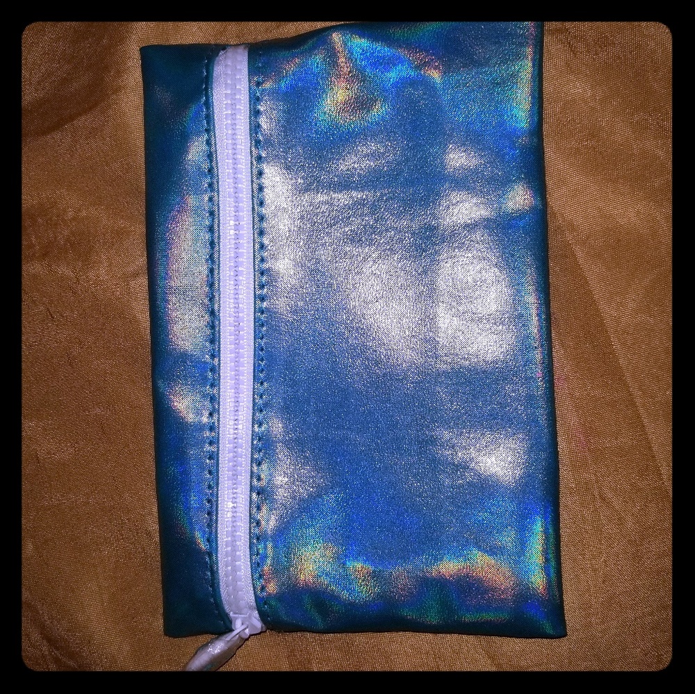 Ipsy Metallic light blue make up bag